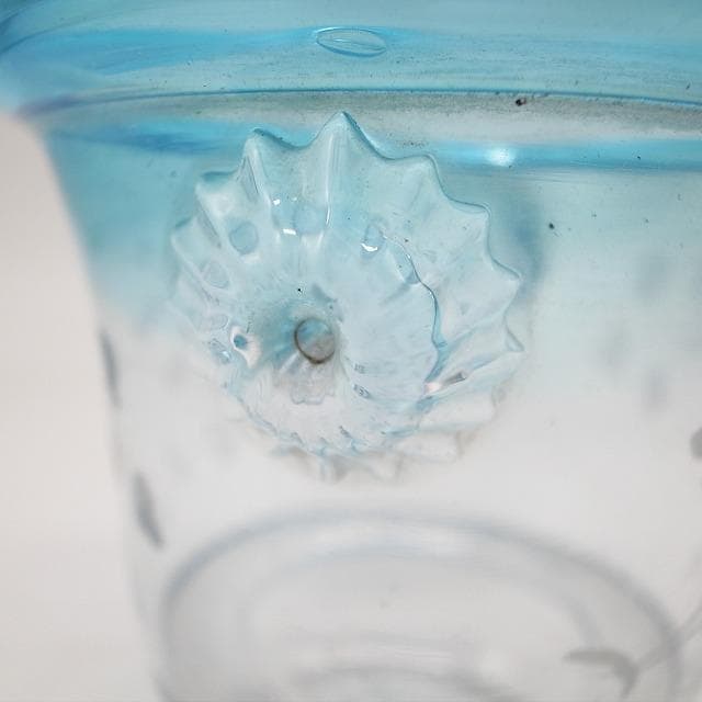 大正ガラス　水色縁　アイスペール　氷入れ　花器