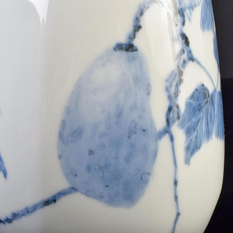 広瀬義之作　染付　あけび図　面取り壷　共布共箱　V　R9191B