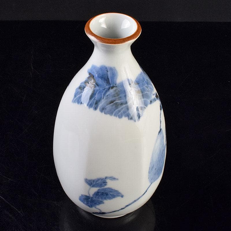 広瀬義之作　染付　あけび図　面取り壷　共布共箱　V　R9191B