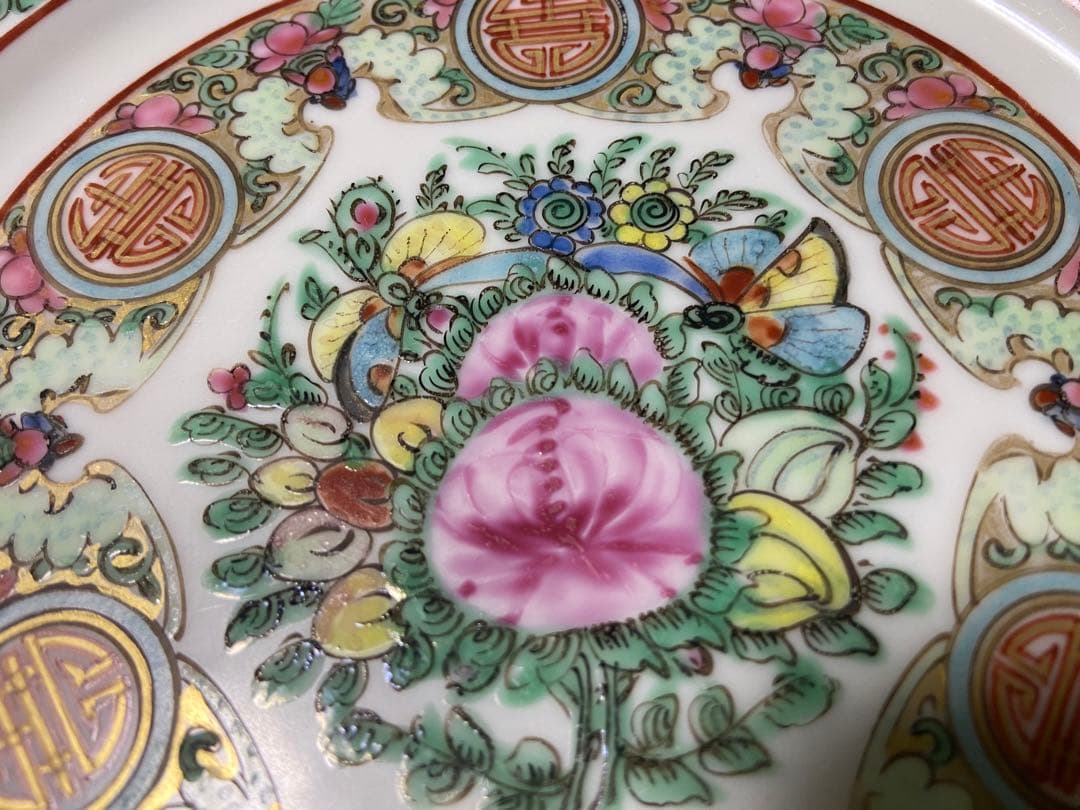 中国古美術品　清の時代　粉彩金彩花鳥文皿　本物保証