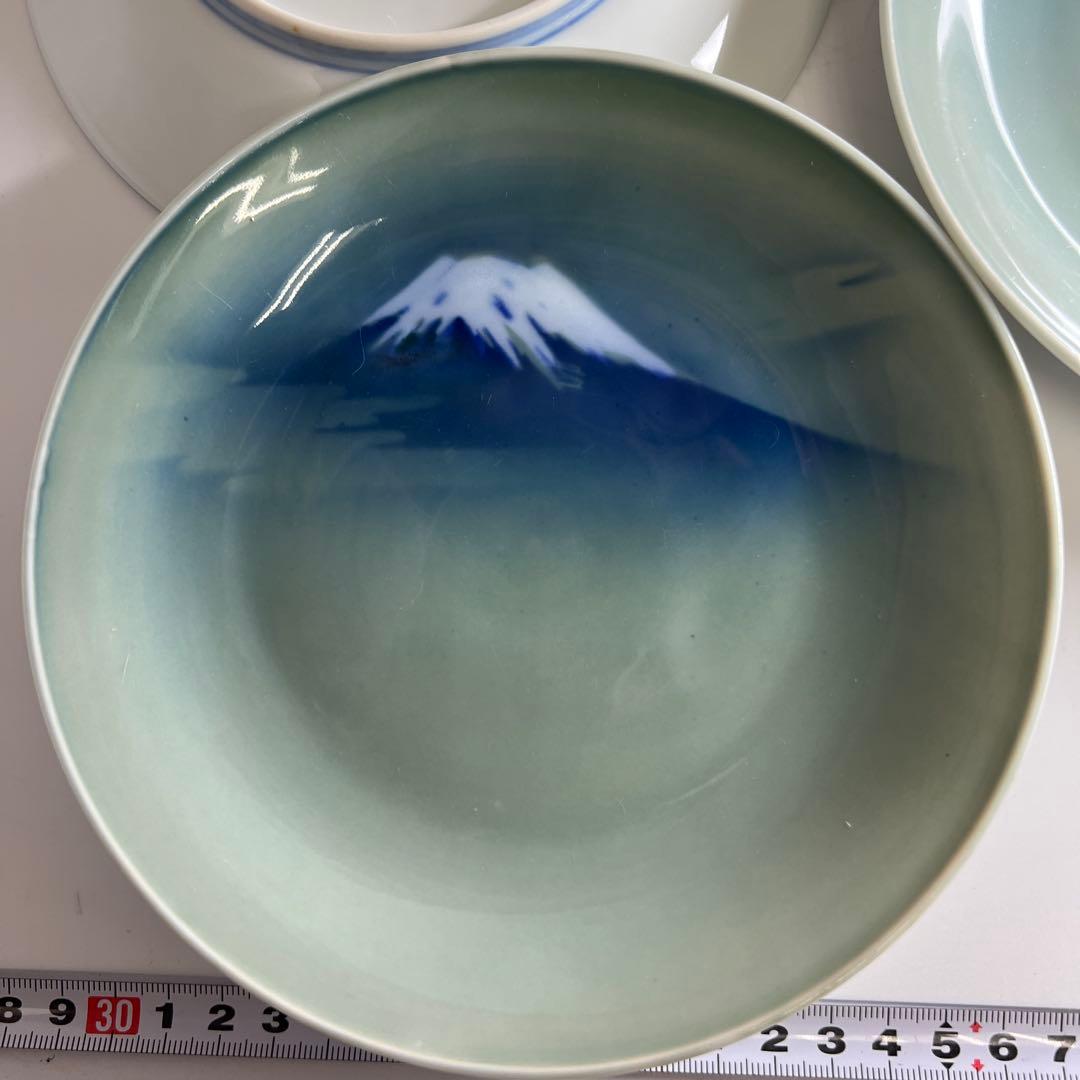 明治時代　深川製　富士図中皿5枚　直径約17.5㎝　東Y7-1104☆2Fタカオ