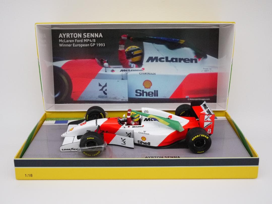 kuusプロフィ重要 1/18 マクラーレン MP4/8 A.セナ 国旗