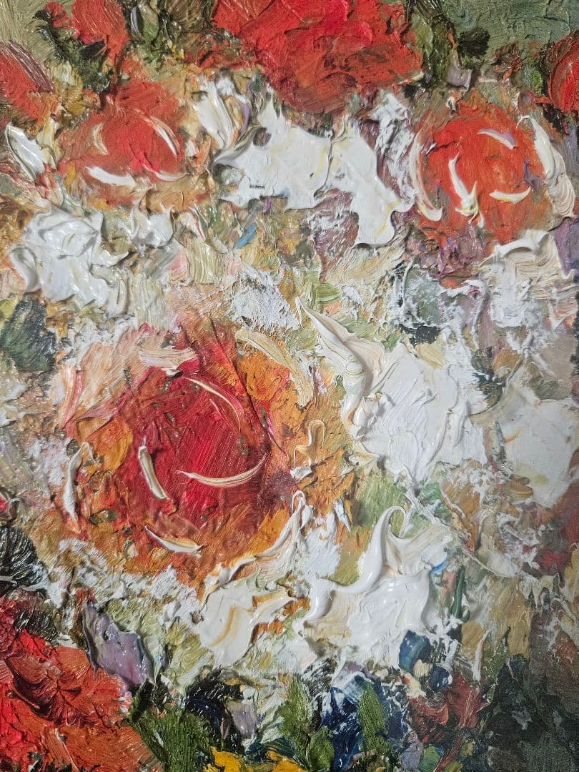 渡部ひでき　薔薇　油彩画　厚塗りの絵具　洋画