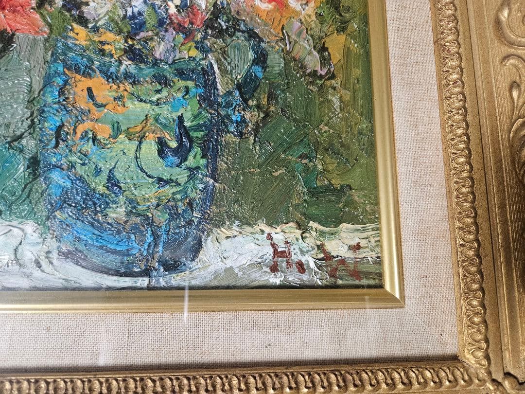 渡部ひでき　薔薇　油彩画　厚塗りの絵具　洋画