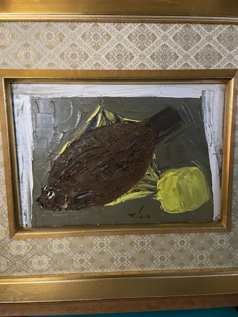 真作保証　佐野隆人　作 油彩画「静物」 額装 三越個展ハガキ付　昭和47年