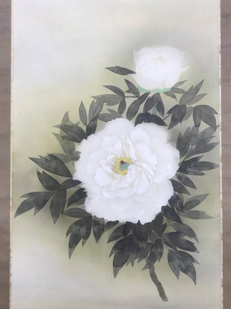 【真作】鈴子輝月/牡丹図/花図/ボタン図/掛軸☆宝船☆AD-730