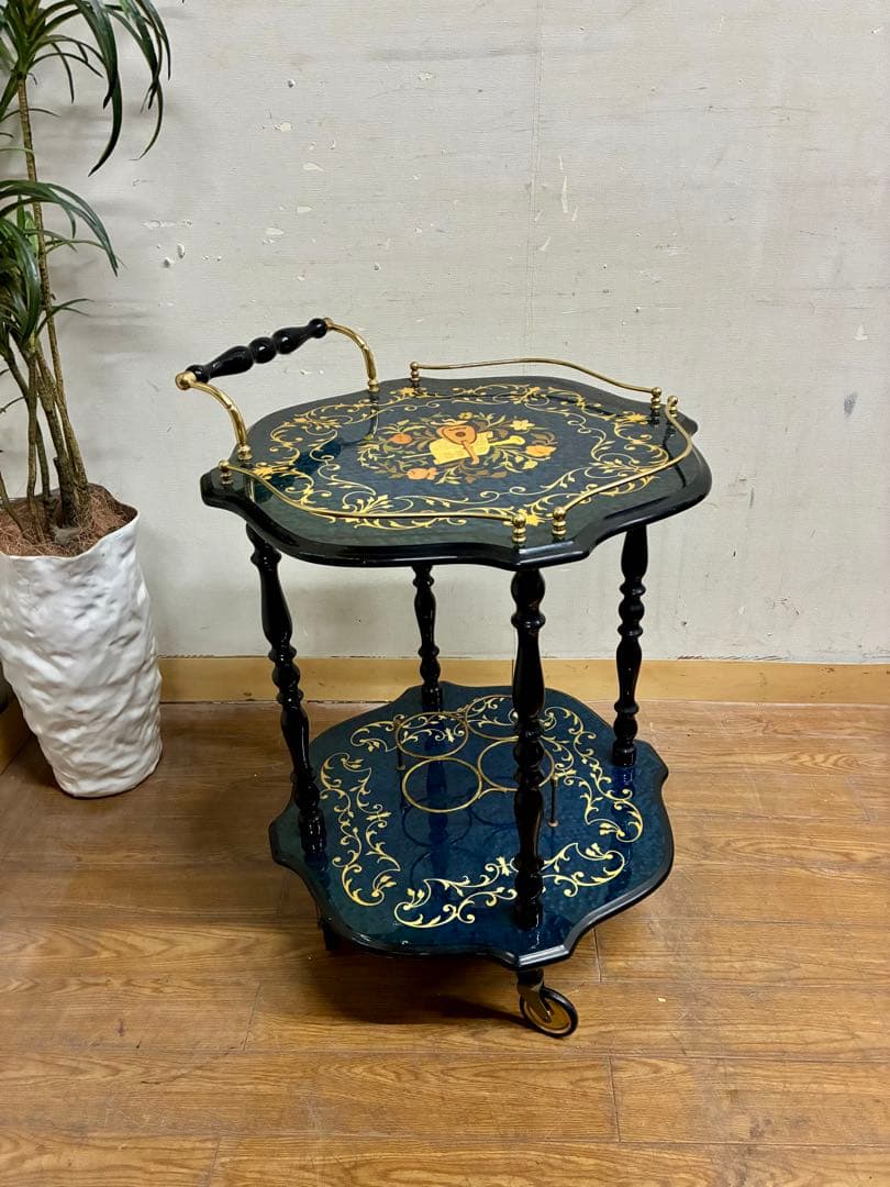 管459☆イタリア製☆ドマン社☆象嵌細工☆アンティーク☆キッチンワゴン