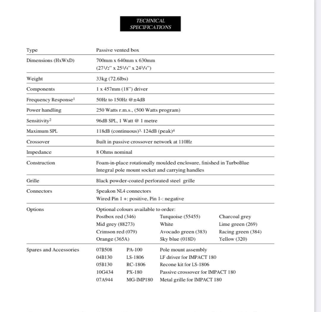 Turbosound Impact180 Passive 18” サブウーハー