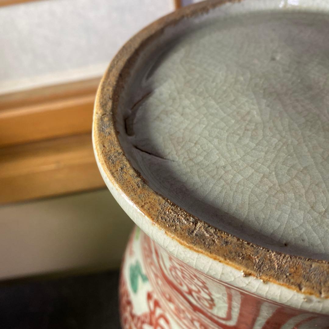 中国古玩　色絵鳳凰龍図花瓶【桐箱付】