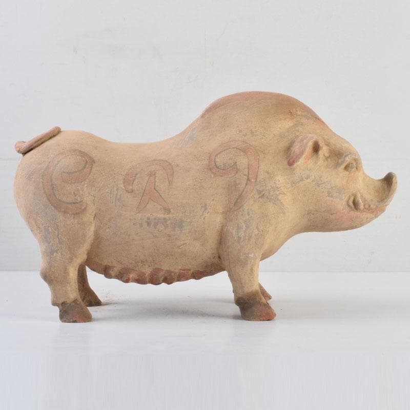 中国　加彩　豚俑　陶俑　置物　V　9049AE
