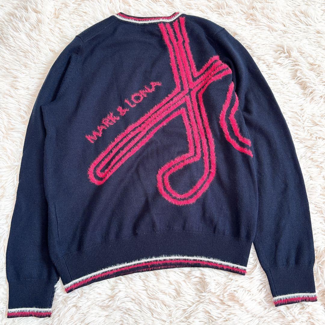 MARK&LONA スカル Vネック セーター ニット ネイビー ウール混