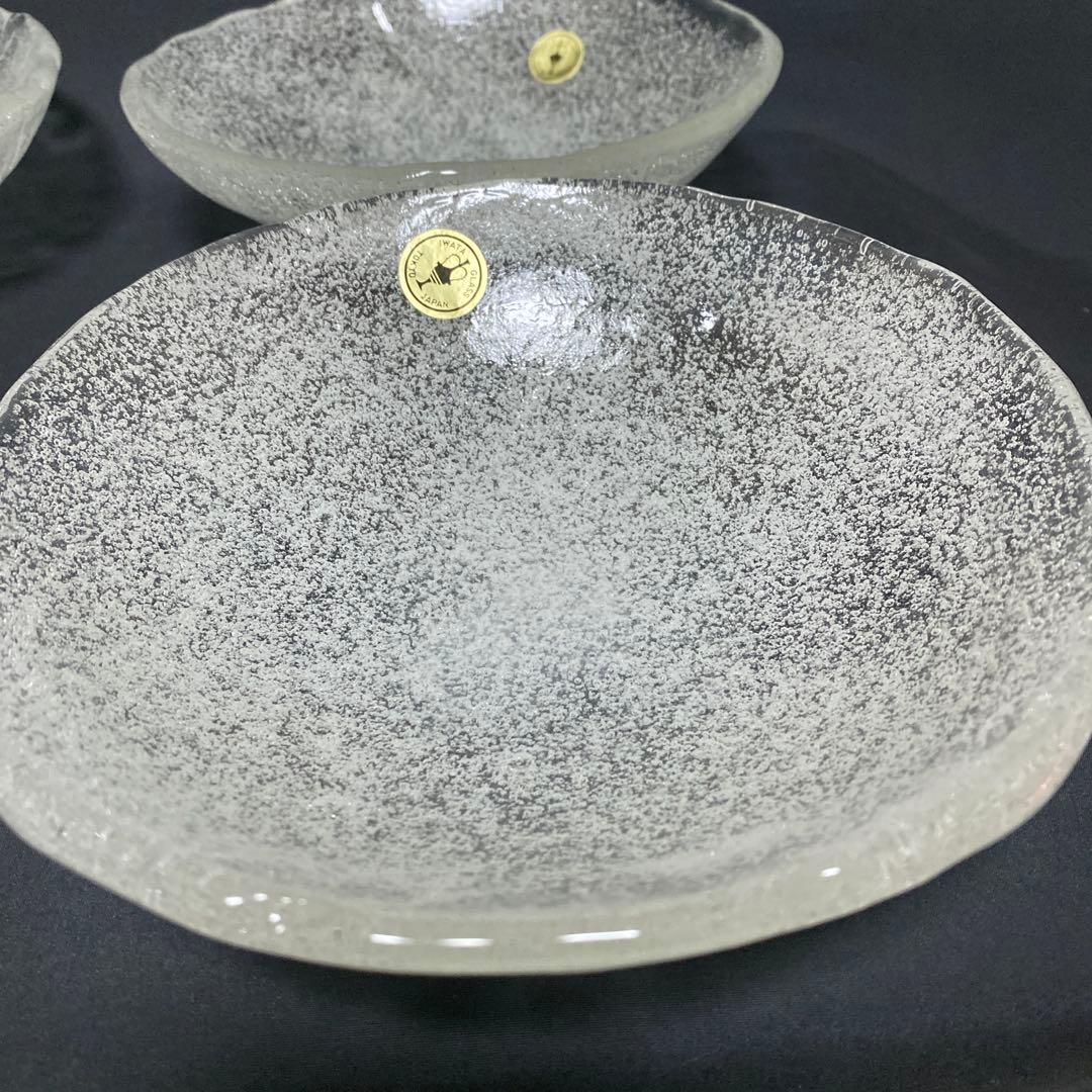 岩田ガラス　気泡　ガラス　浅鉢　深皿　6枚　未使用　美品