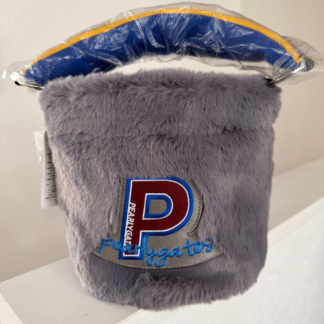 新品PEARLY GATES フェイクファーカートバッグ カレッジロゴグレー