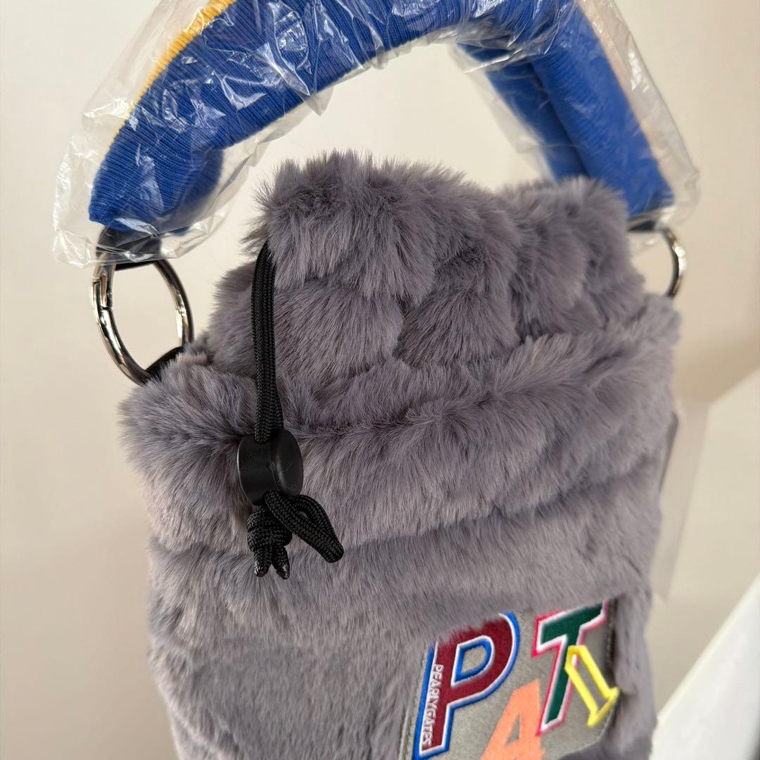 新品PEARLY GATES フェイクファーカートバッグ カレッジロゴグレー