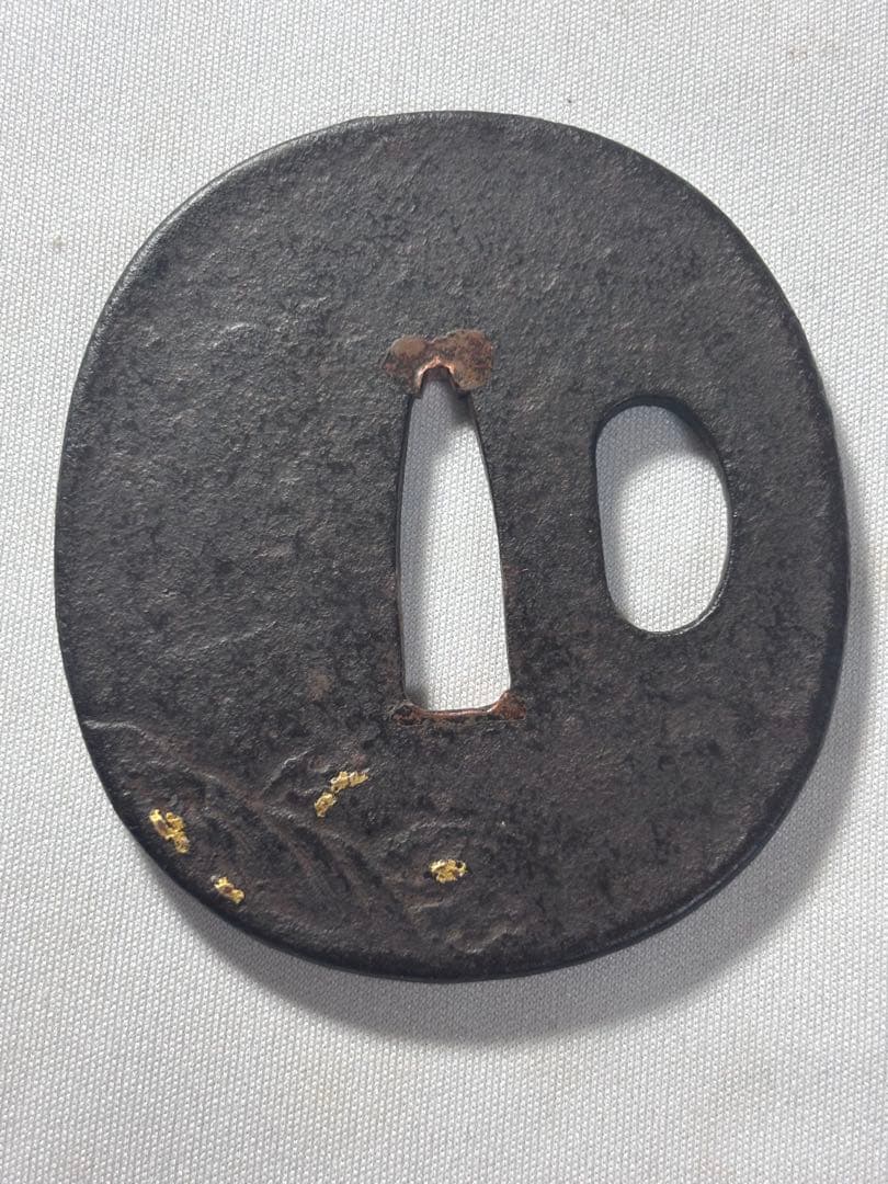 鐔鍔つば　見事な鉄味　山水風景図　風情のある図柄　金家　江戸時代