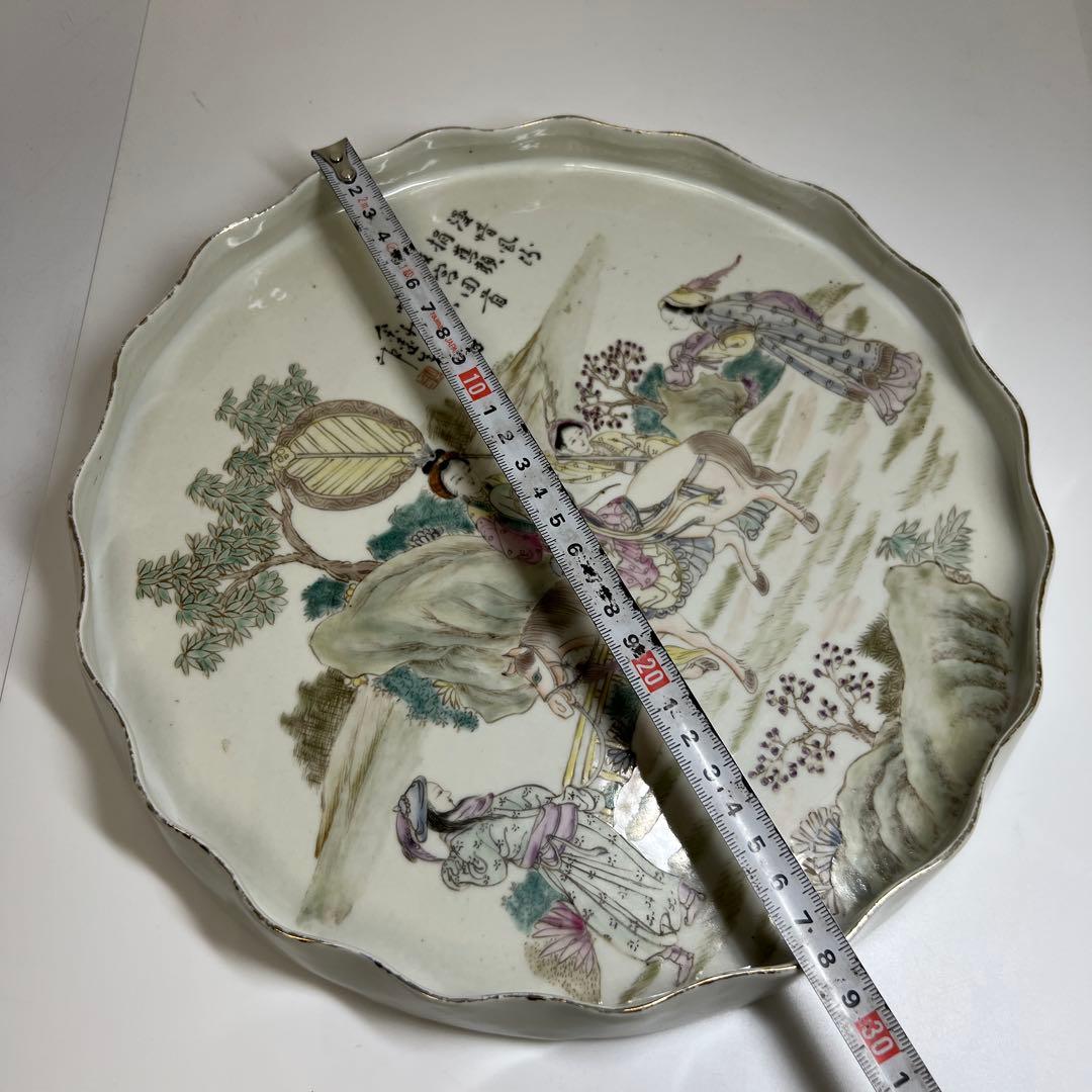 中国清時代　粉彩人物画大皿　幅約27.5㎝　東Y7-0702⭐︎2Fトニエ