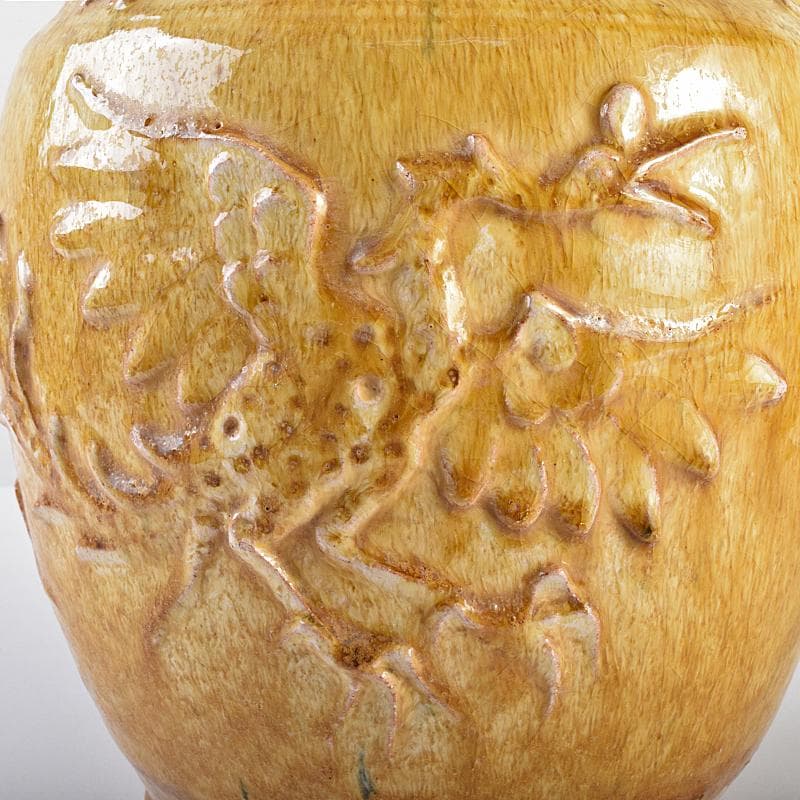 中国　黄釉　貼龍鳳凰文　六耳瓶　C　R7669B