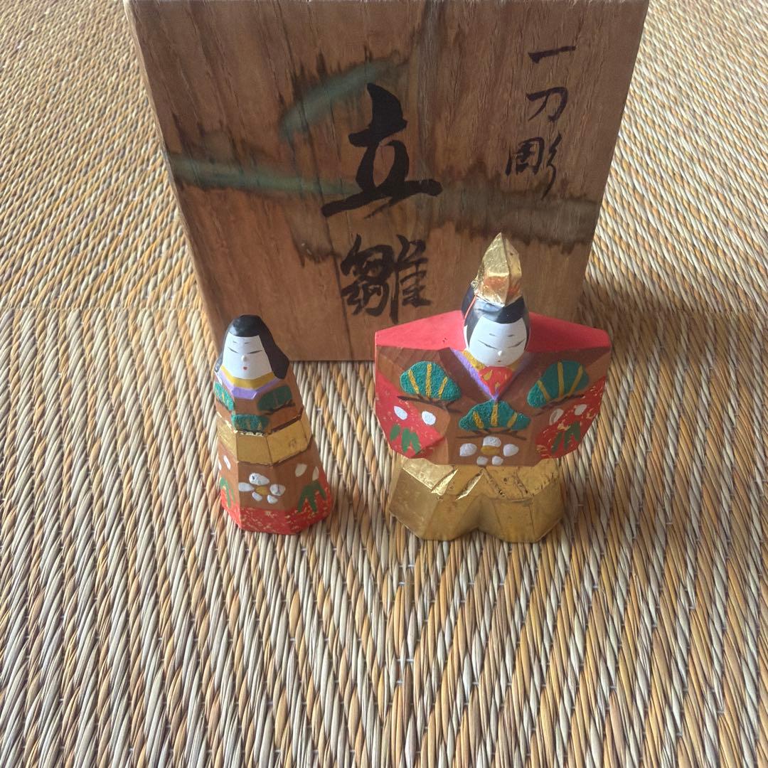 アンティーク 立雛 一刀彫 不比等 木箱