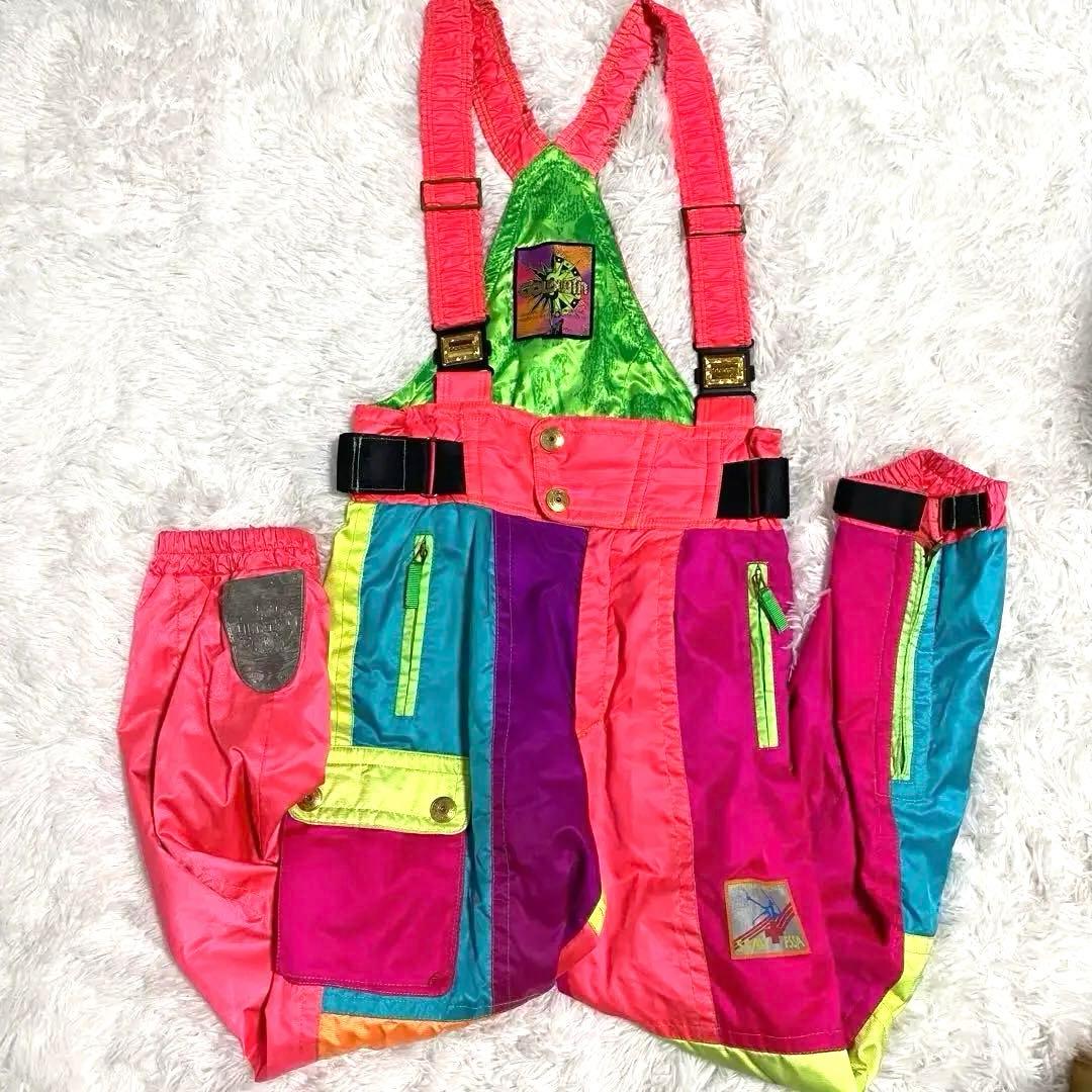 90s GOLDWIN クレイジー配色 スキーウェア 上下セット 総柄 レトロ