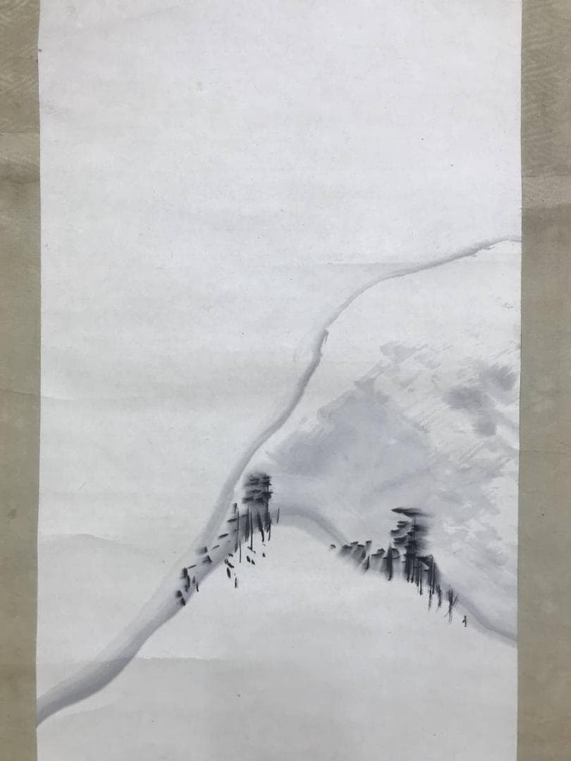 真作/寺崎廣業/寺崎広業/雪景山村図/山水図/掛軸/名家伝来/AE-257