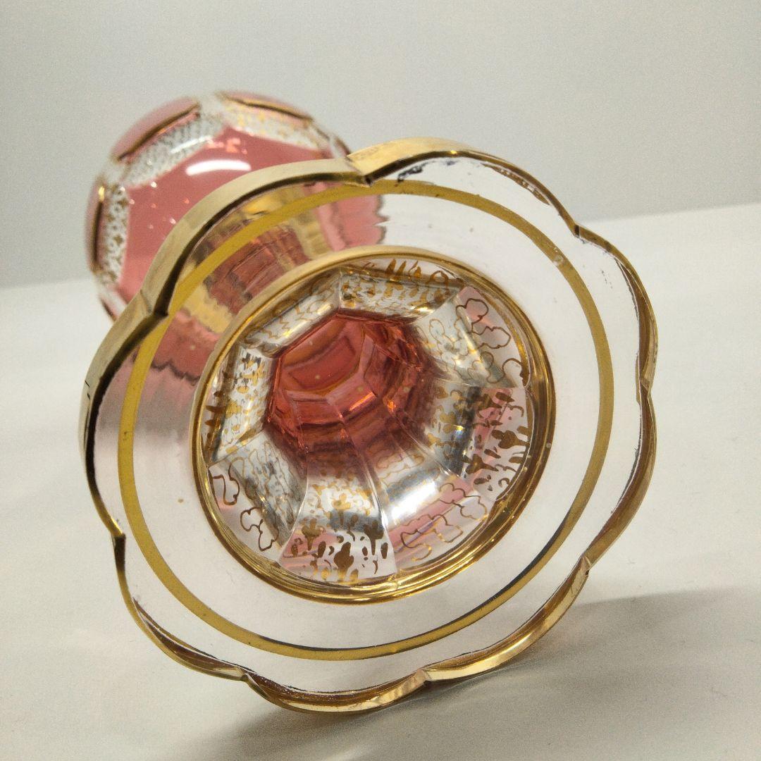 ボヘミアガラス エーゲルマン パネルグラス 金彩レッド 高さ18.5㎝