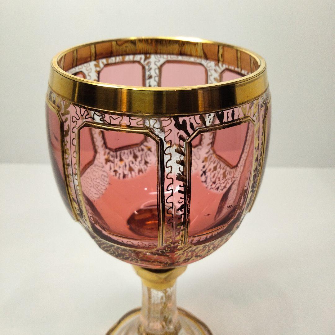 ボヘミアガラス エーゲルマン パネルグラス 金彩レッド 高さ18.5㎝