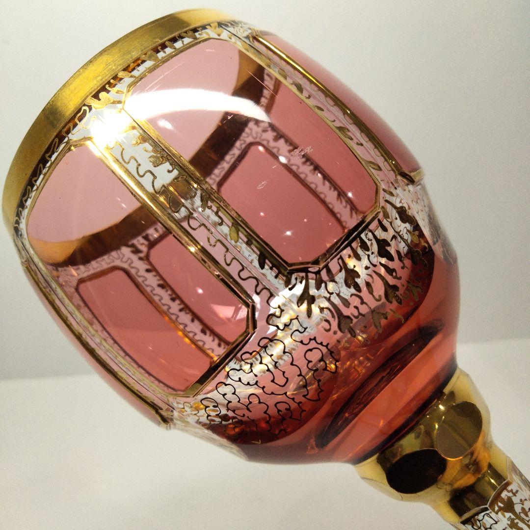 ボヘミアガラス エーゲルマン パネルグラス 金彩レッド 高さ18.5㎝