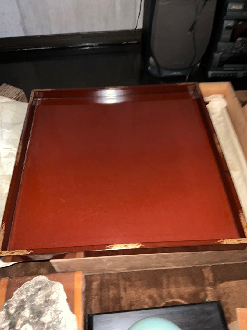 時代漆器 大判角盆 50cm角 二枚組 共箱付き 古美術