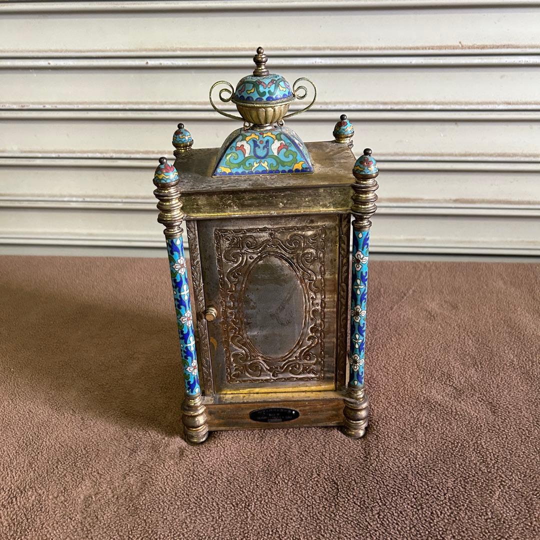 CF5★中国美術★ ガラス製 時計 置時計 アンティーク 七宝時計 インテリア