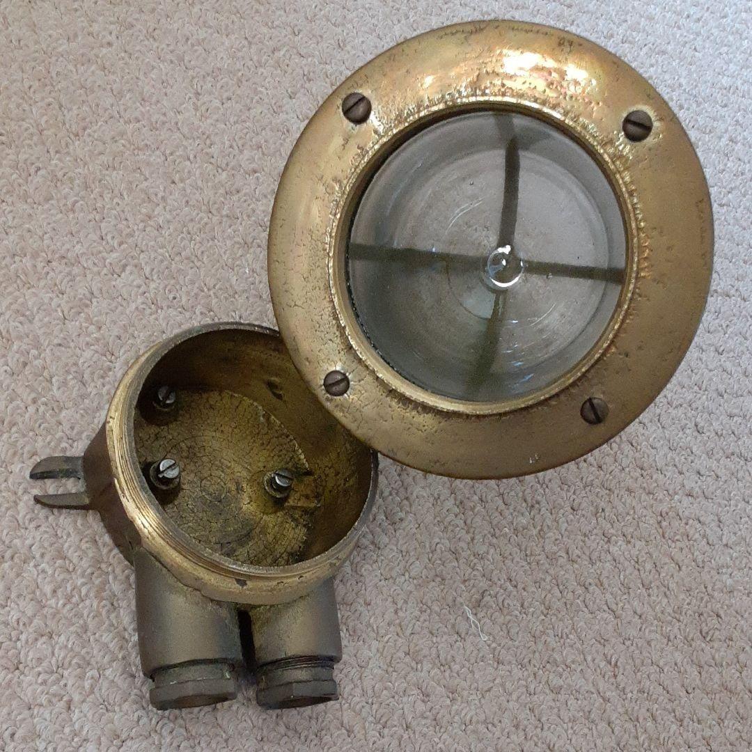 古い外国船燈火マリンランプ/真鍮&気泡ガラス/ハリケーン船舶用ブラケットライト