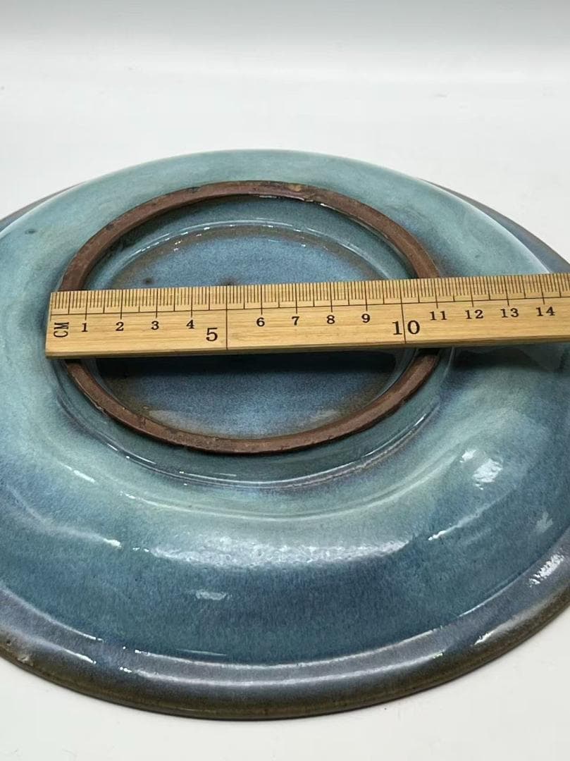 鈞窯　天青釉折縁盤 窯変釉皿　唐物　古賞物　時代物　中国古美術(B-55)