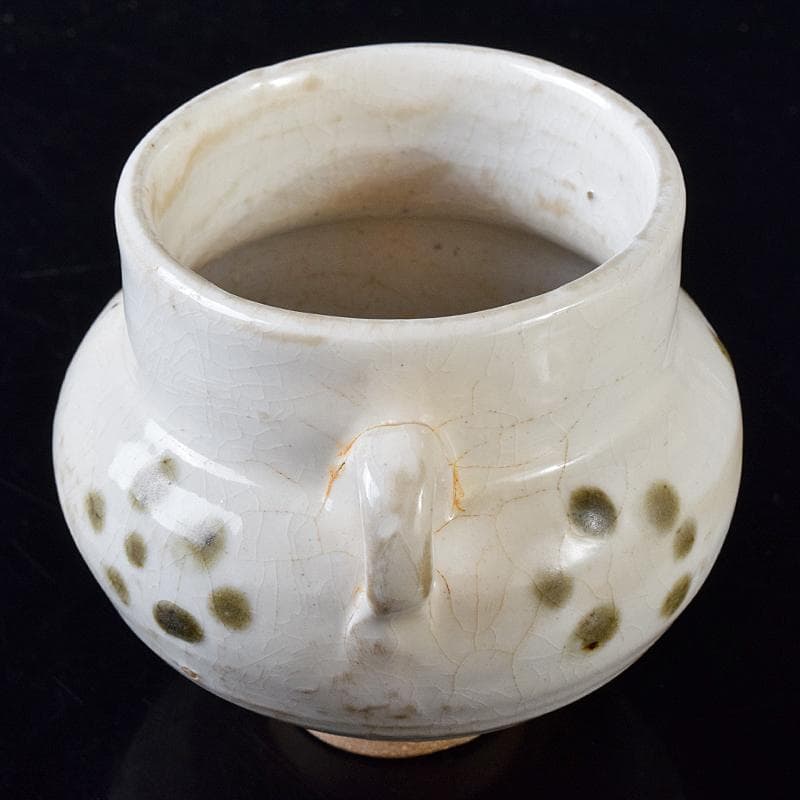 中国　磁州窯白釉　褐彩　双耳小壷　C　R8242