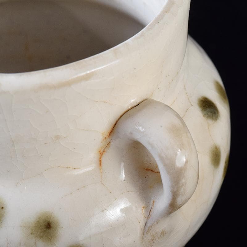 中国　磁州窯白釉　褐彩　双耳小壷　C　R8242