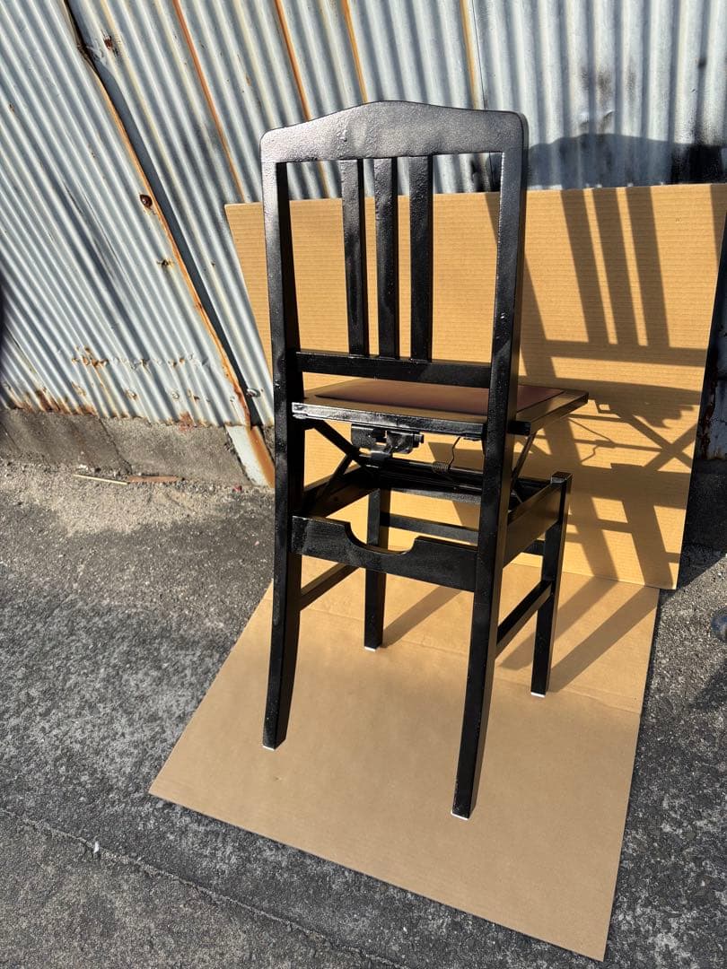 美品　背もたれ付ピアノ椅子　足部フェルト付き　ワインレッド座面②