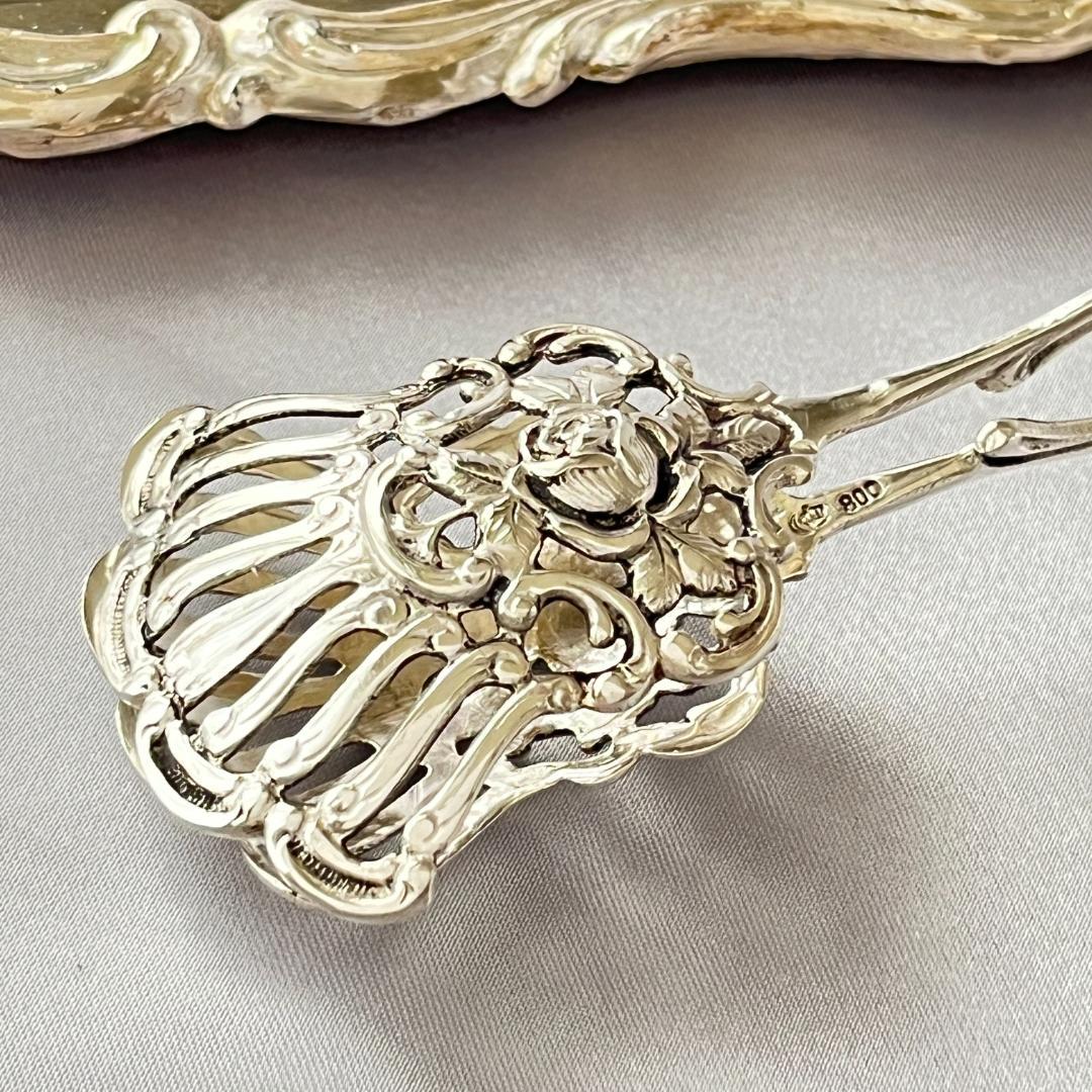 【ドイツ】薔薇の透かしのトング【純銀】ローズ 15cm