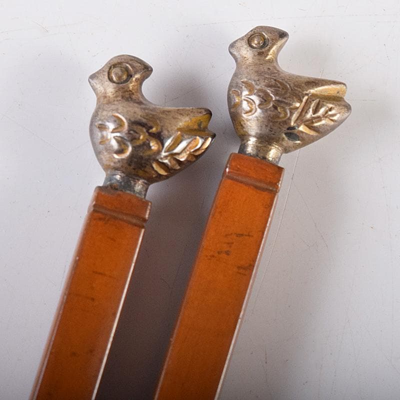 茶道具　釜師　高木治良兵衛作　南鐐鳥頭飾　火箸　共箱　C　R8572