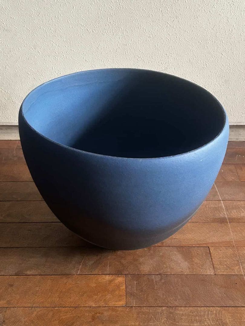 内原野焼　陽和窯　井内芳樹作 焼〆藍彩鉢　木箱有り