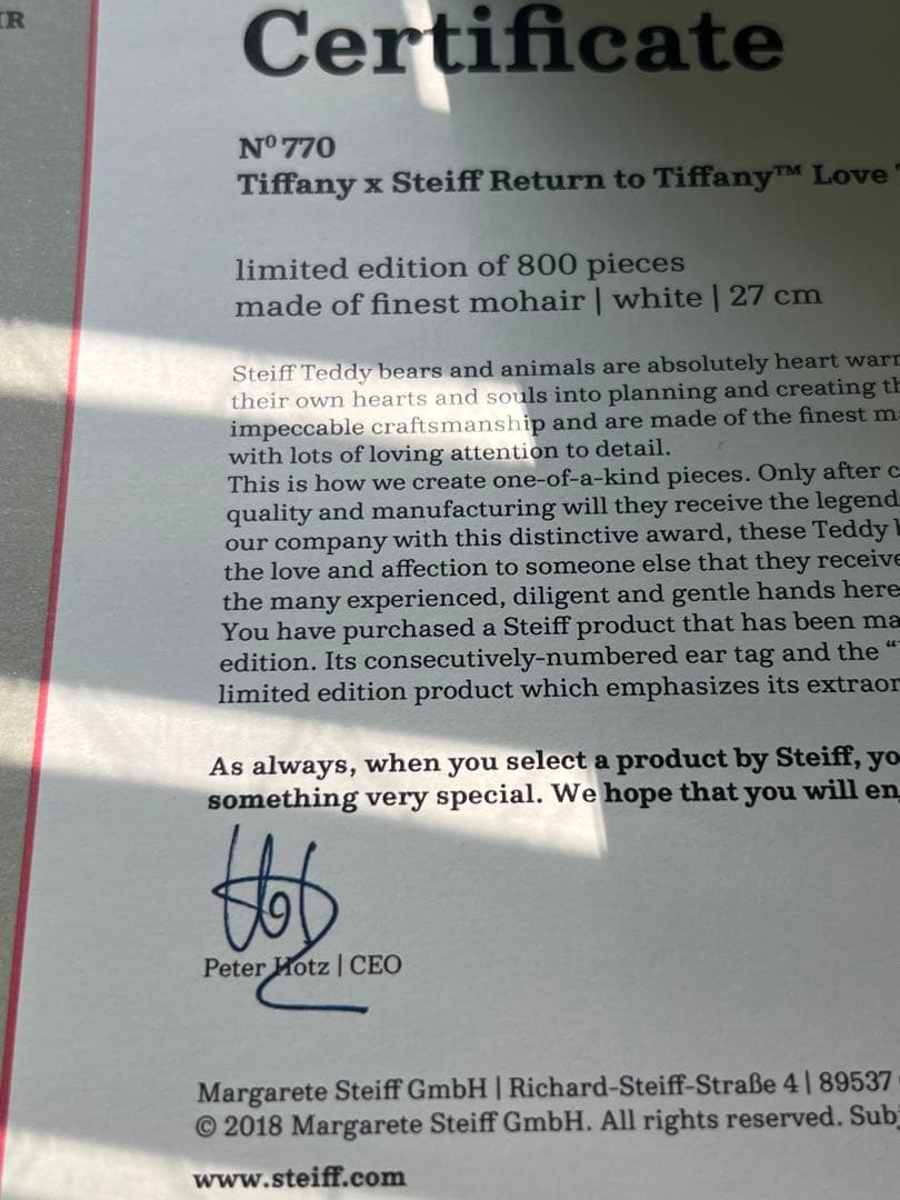 極美品 ティファニーシュタイフ テディベア Tiffany ベア 2018