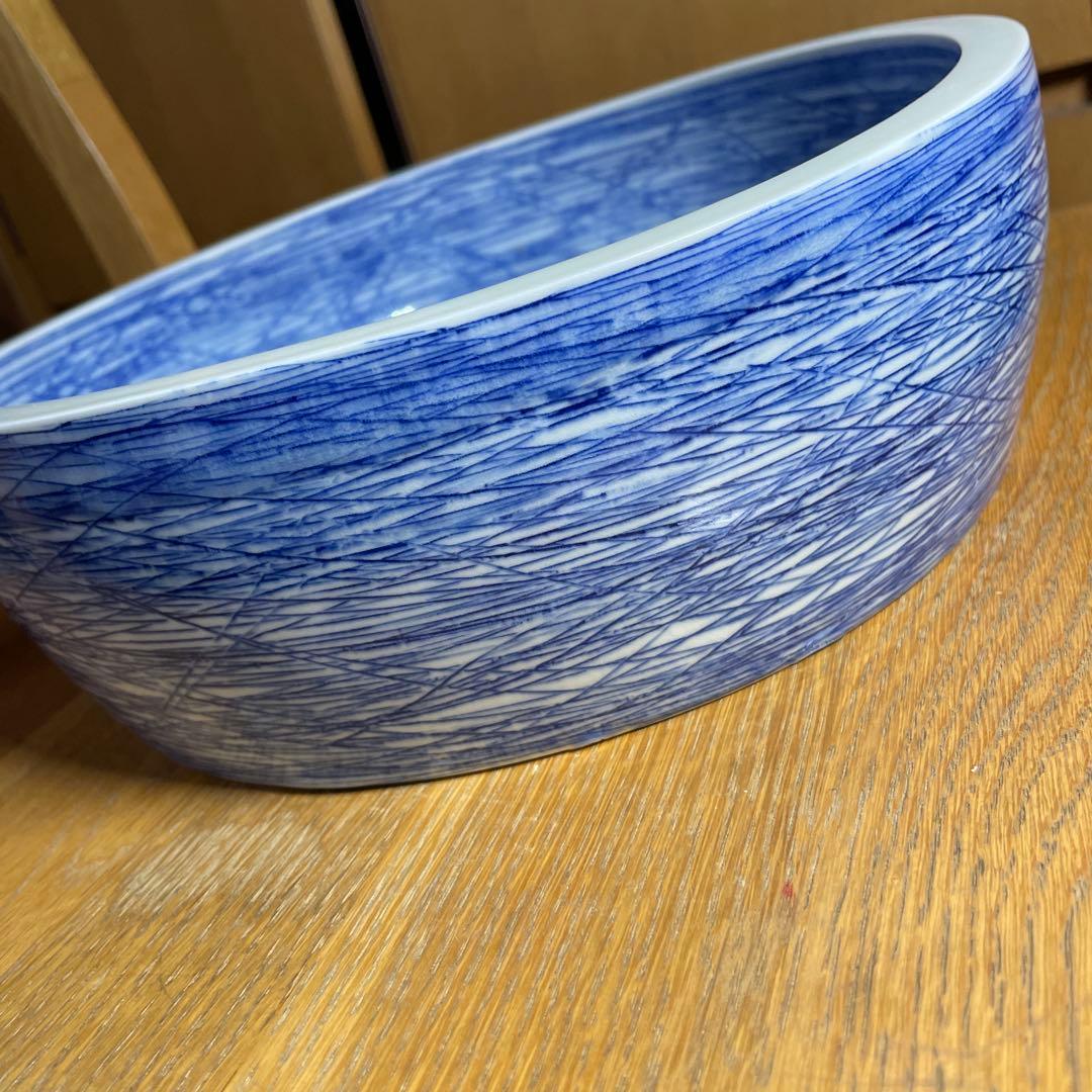 吉川正道　染付線紋銅鑼鉢