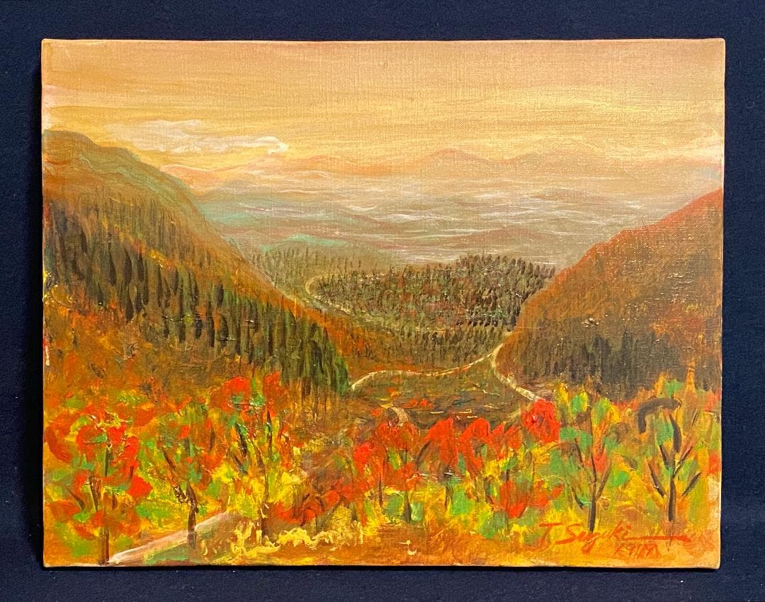 「真作」鈴木 照男「木曾 南岳山遠望」風景画　油彩画　額装　サイン有り　F6号