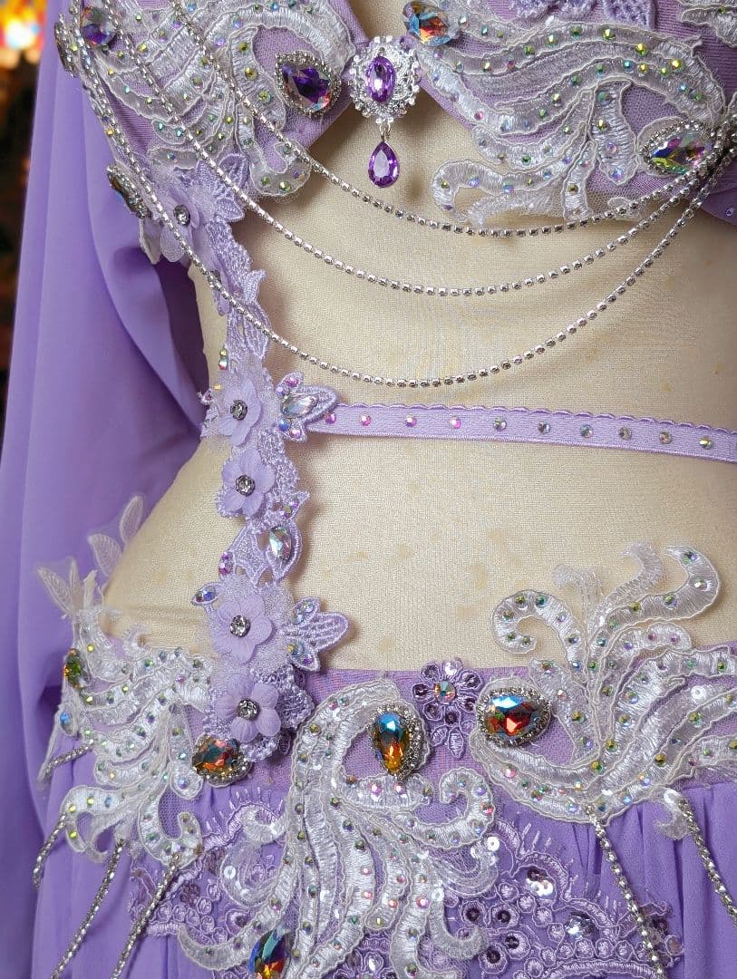 新品 ベリーダンス 衣装 コスチューム ラベンダー