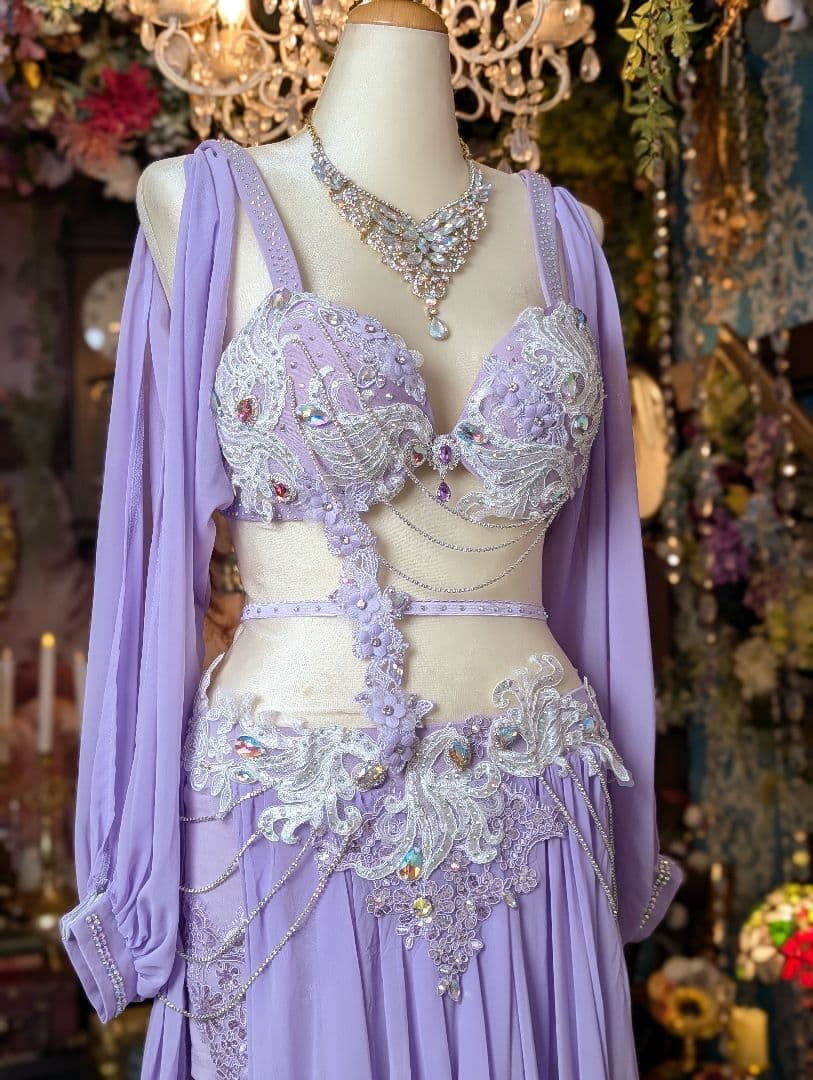 新品 ベリーダンス 衣装 コスチューム ラベンダー