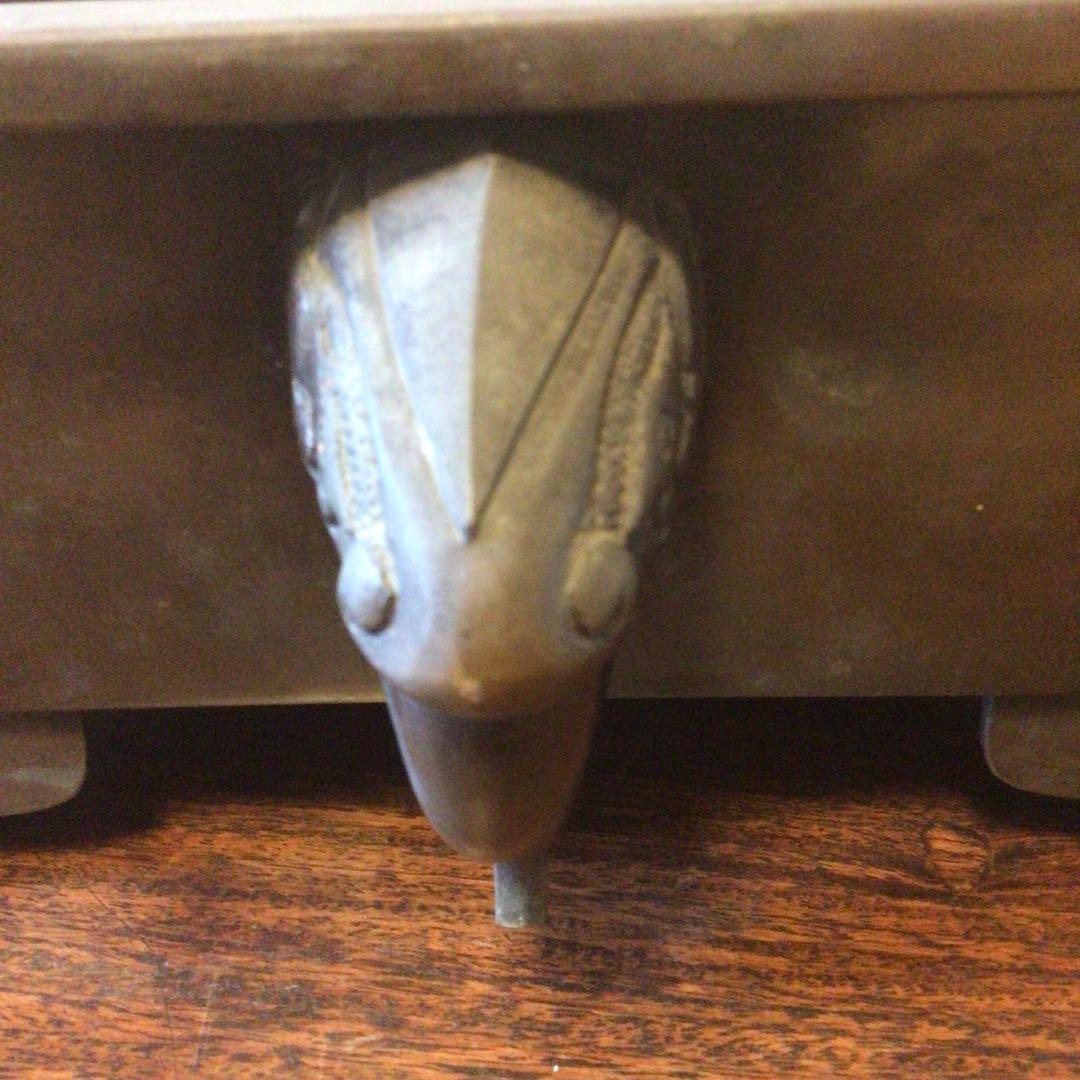 水盤　真鍮　花器　華道具　いけばな　双獣耳　時代物　骨董品