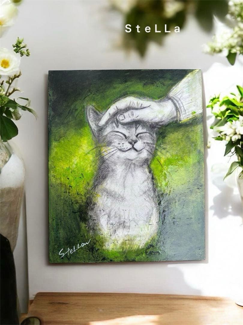 猫の絵　ネコ　絵画　モダンアート　北欧アート　現代アート　北欧　プレゼント　原画