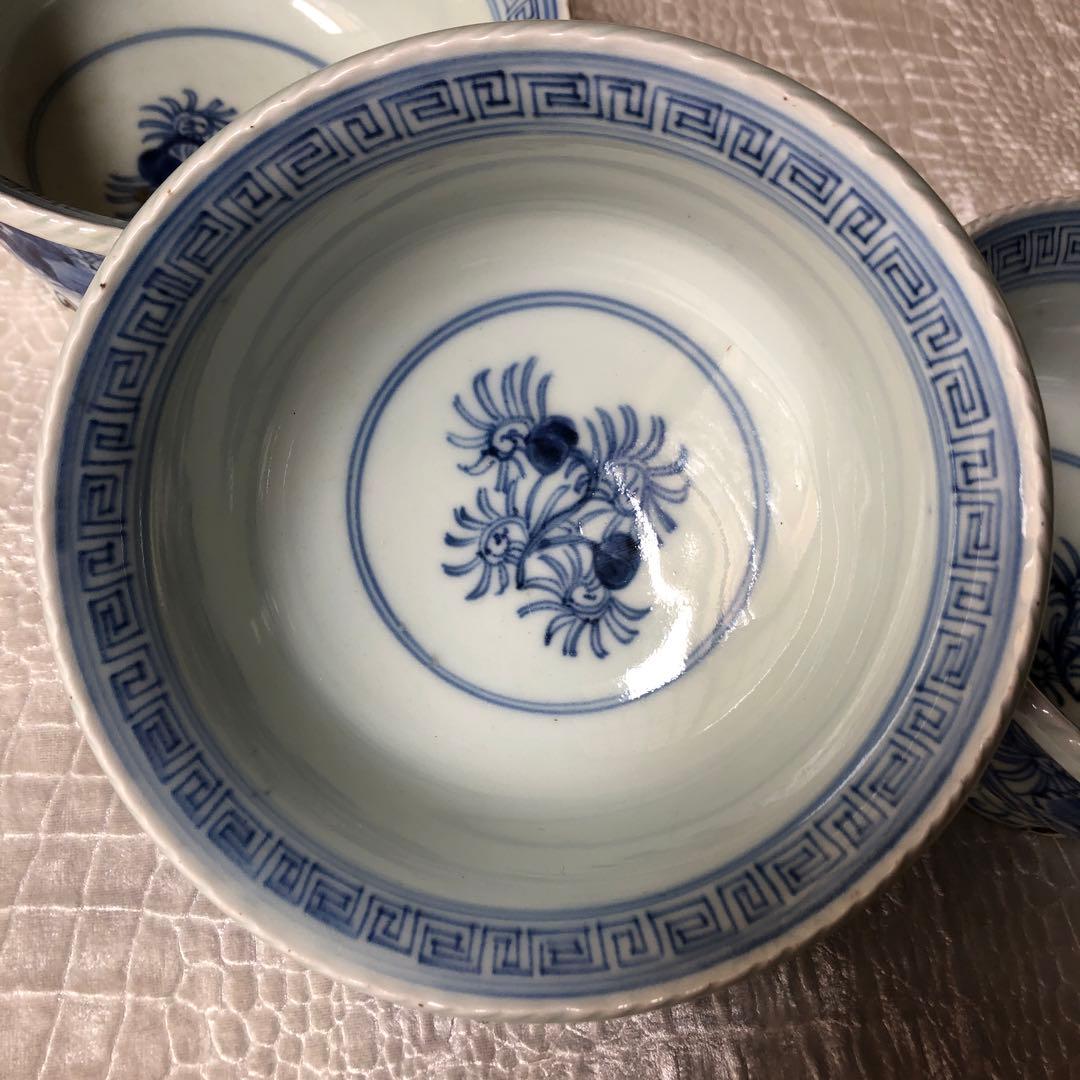 古伊万里 染付 花唐草文鉢　３客　江戸後期