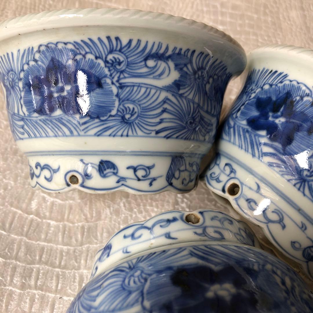 古伊万里 染付 花唐草文鉢　３客　江戸後期