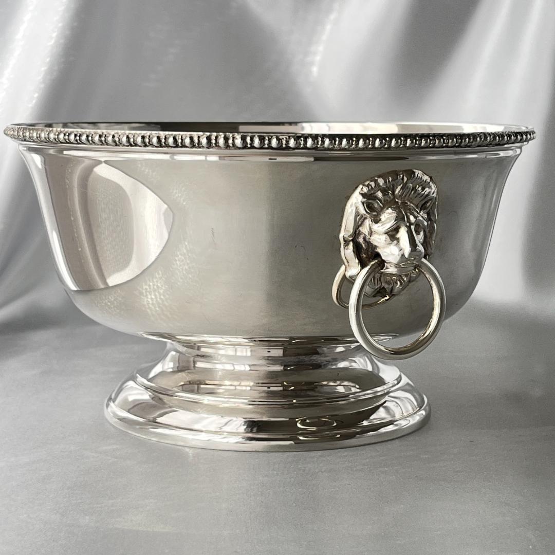 【英国】 ライオンのボウル / センターピース【シルバープレート】直径18cm