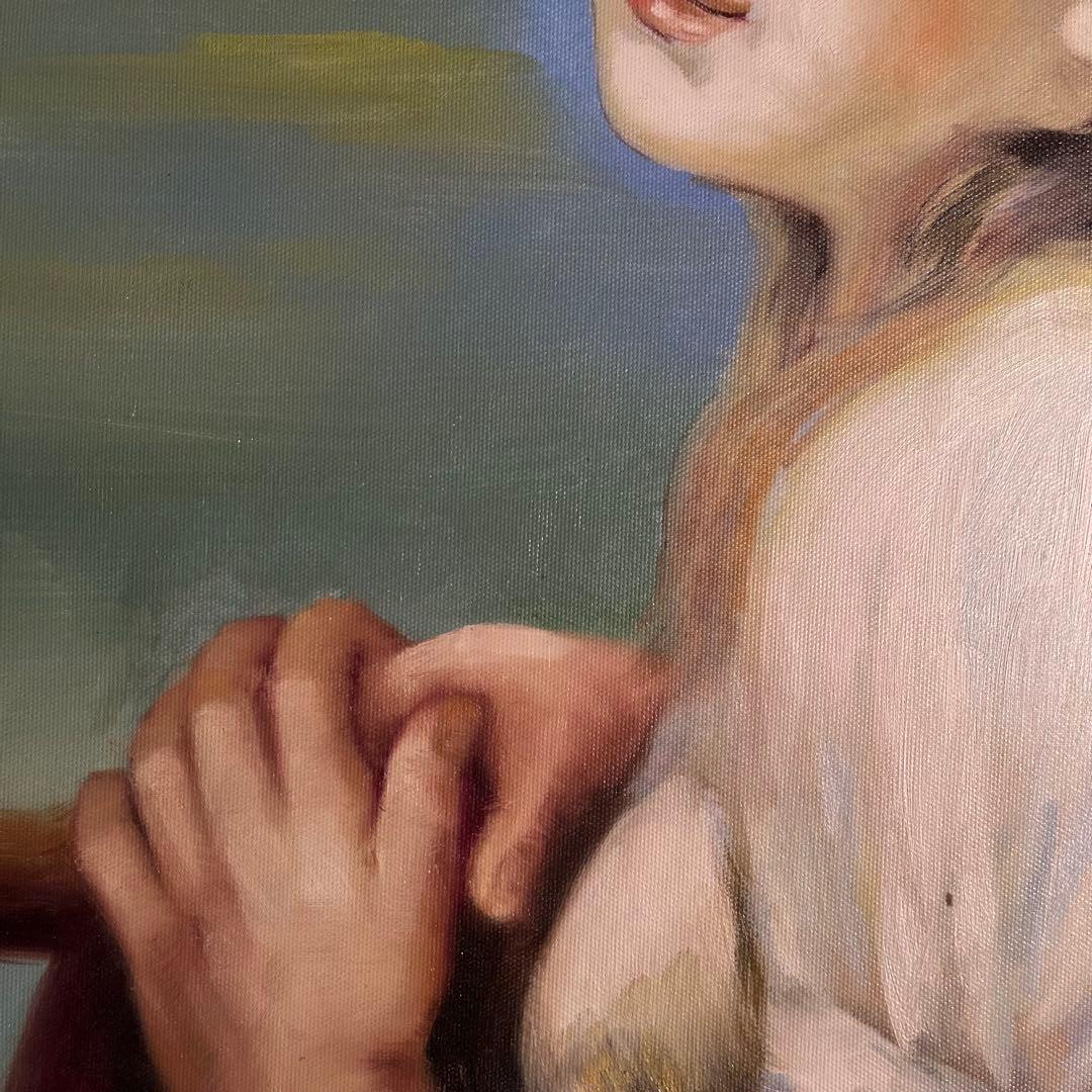 ★秀作★手書き油絵 ルノワール レース帽子の少女 額付 肉筆絵画 油彩画