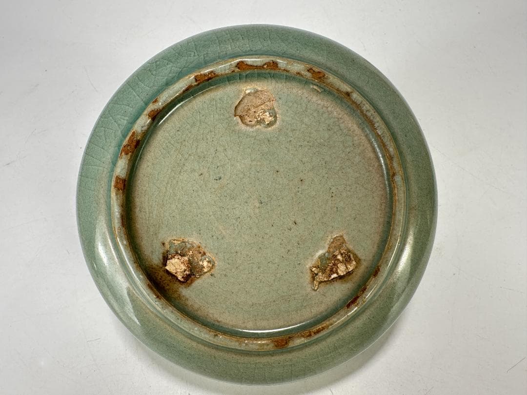 韓国美術　高麗青磁　黒白象嵌　花卉文　香合　時代　古物　朝鮮古陶磁