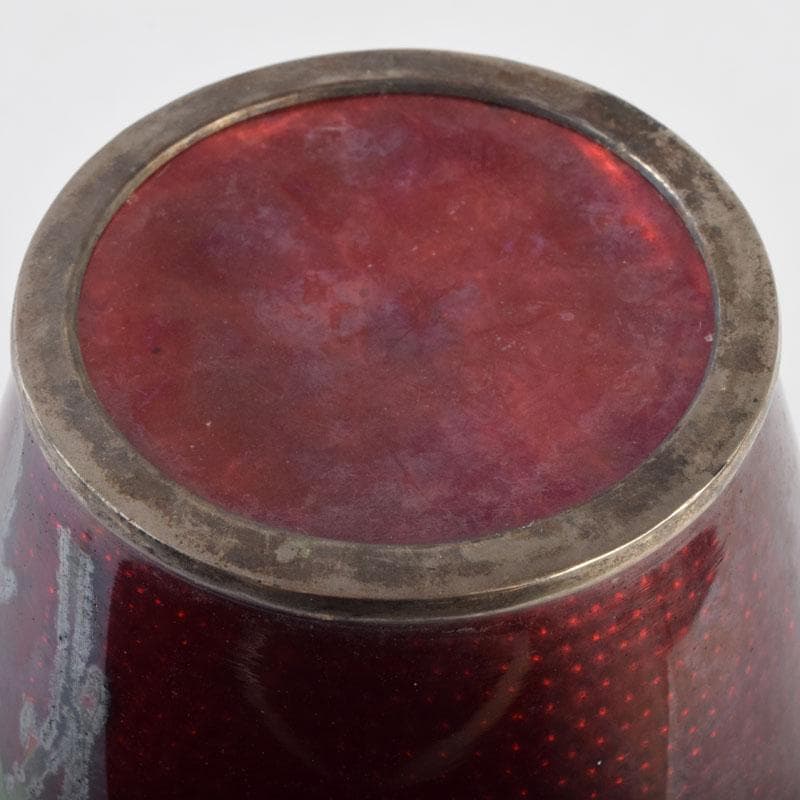 七宝焼　赤透釉　花文　花瓶　V　9018